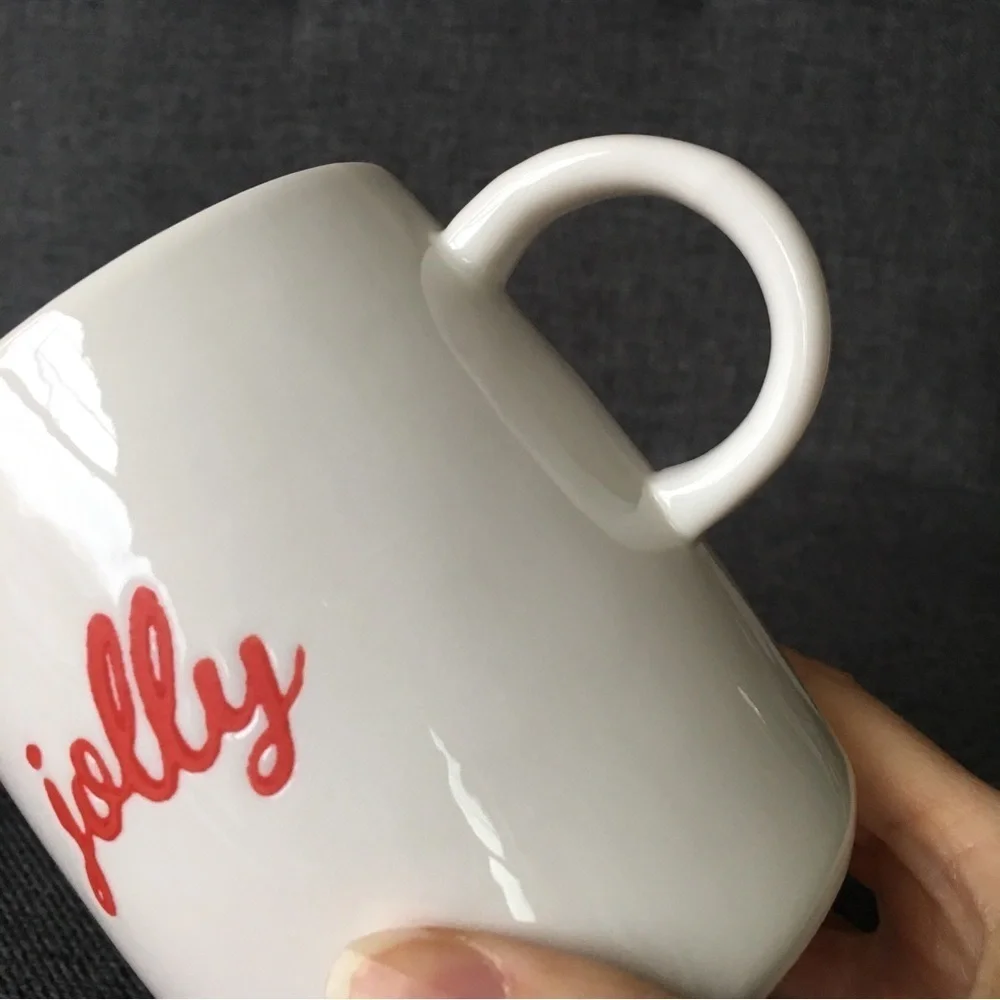 Holiday “jolly” Coffee Mug, Red, Cream, 15 oz